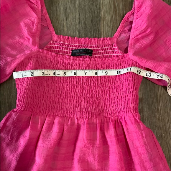 UO River Smock Long Sleeve Hot Pink Ruffle Plaid Mini Dress - OBO - Picture 6 of 9
